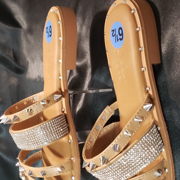 Nicole Miller Four Strap Studded and Rhinestone Slide Sandals - Picture 2 of 6